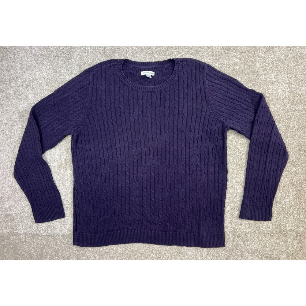 Croft & Barrow Womens XL Purple Cable Knit Crew Neck Long Sleeve Cotton Sweater‎